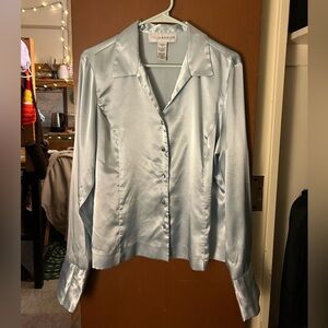 Sag Harbor baby blue faux silk dress shirt.